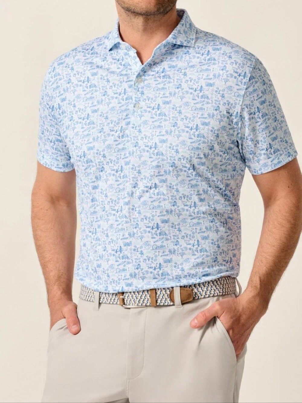 NWT, Johnnie-O Mens Palisade Blue Micro-Print Performance Polo